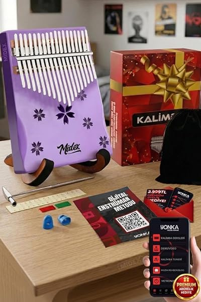 Midex KLX-870-PAK Mor Renk Yüksek Kaliteli Ahşap Kalimba 17 Tuşlu Full Set