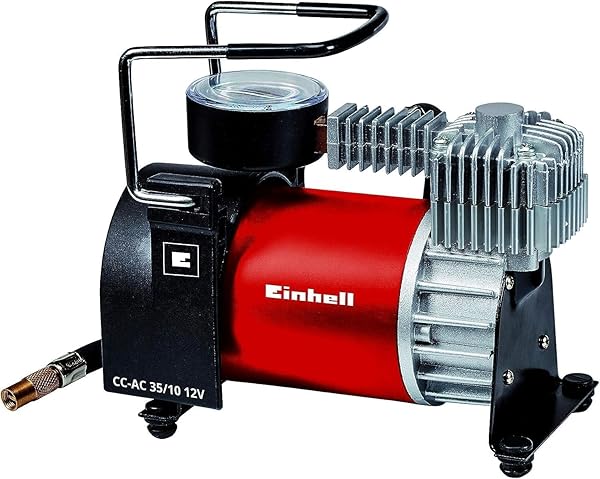 Einhell Mini Kompresör CC-AC 35/10 12 V (maks. 8 bar, 35 l/dak hava çıkışı, çakmak soketi ile bağlantı, manometre, 4 ek adapt