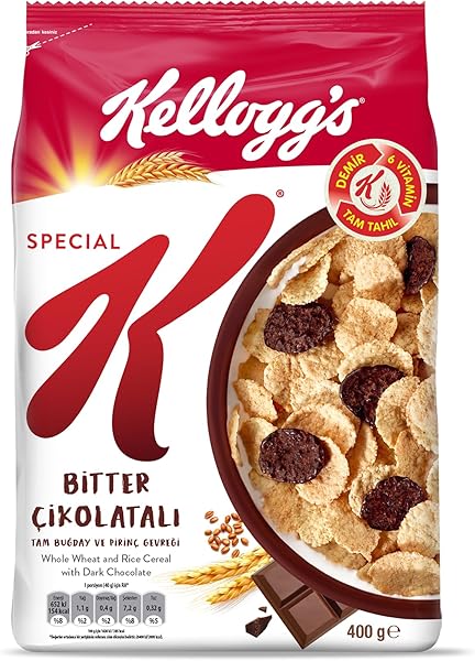 Kellogg's Special K Bitter Çikolatalı Kahvaltılık Tam Buğday ve Pirinç Gevreği 400 Gr,Tam Tahıllı,Lif Kaynağı,Demir ve 6 Vita