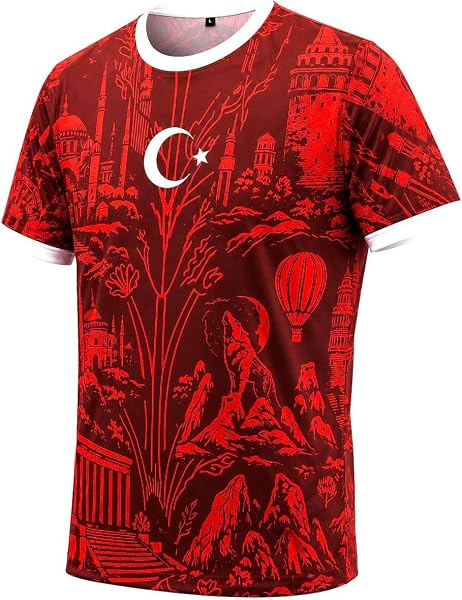 AWE Türkiye Forma,%100 Polyester, Kısa Kollu, Yuvarlak Yaka, Ay Yıldız ve İstanbul Desenli Taraftar Forması