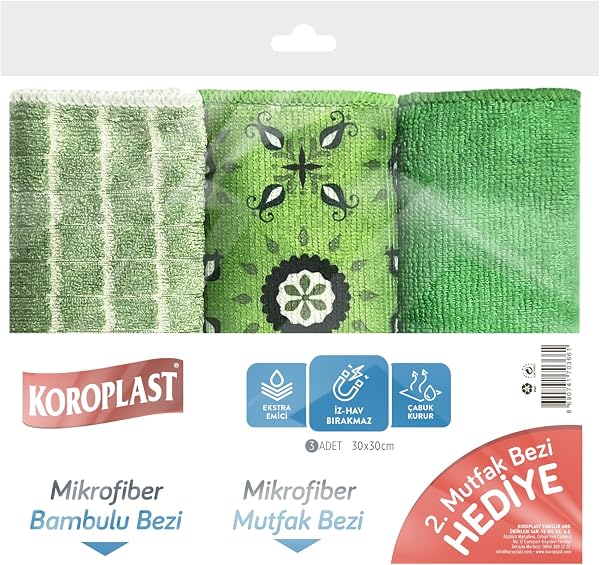 Koroplast Çok Amaçlı Mikrofiber Temizlik Bezi 3'lü Ekonomik Paket, Yağ & Kir Sökücü, İz Bırakmaz, Ekstra Emici, Hızlı Kuruyan