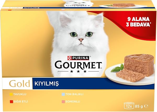 Gourmet Gold Kıyılmış Tavuk Etli, Somonlu, Sığır Etli, Ton Balıklı Yaş Kedi Maması Multipack 85 gr. (12 Al 9 Öde)