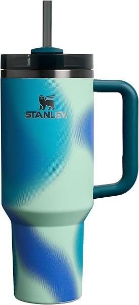 Stanley Quencher Pipetli Termos Bardak, 1.18 Litre, Turkuaz Desenli (Coastal Teal)