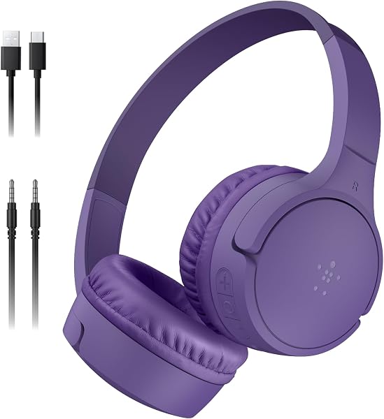 Belkin SoundForm mini kablosuz çocuk kulaklığı, entegre mikrofonlu ve eğlenceli çıkartmalı, 30 saat oynatma – ders, tatil, iP