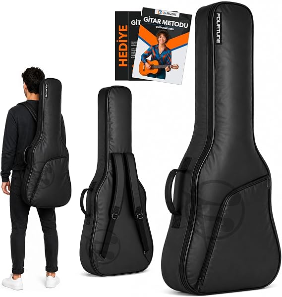 Fourtune Luca Siyah Akustik Gitar Kılıfı Kalın Taşıma Çantası (Eğitim Metodu Hediye)