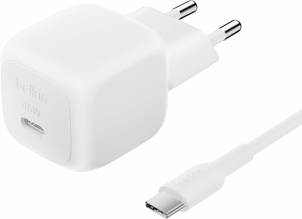 Belkin Kompakt Duvar Şarj Cihazı 45 W + USB-C - USB-C Kablosu, Apple iPhone 17, 16, 15, 14, Plus, Pro, Pro Max, Samsung Galax
