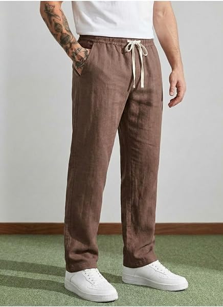 Erkek Baggy Kalıp Beli Lastikli%100 Pamuk Keten Görünümlü Pantolon 1007DNGR