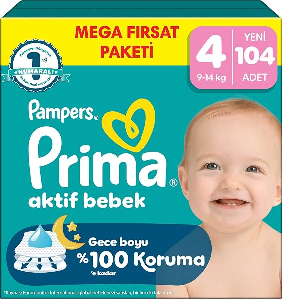 Prima Aktif Bebek Mega Fırsat Paketi 4 Beden 104 Adet