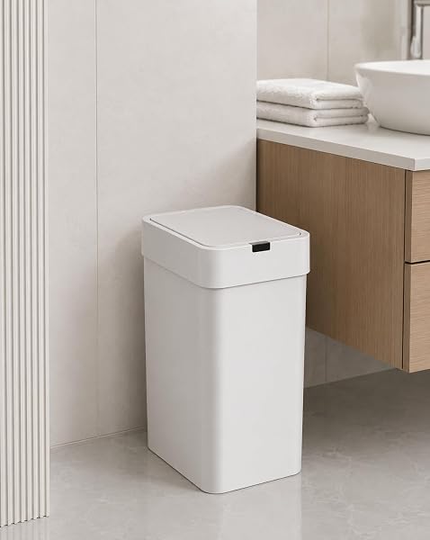 9 Litre Slim Sensörlü Çöp Kovası, Otomatik Temassız Akıllı Çöp Kutusu, Sessiz Kapanan, 2 AA Pille Çalışan, Dar Alanlar İçin B