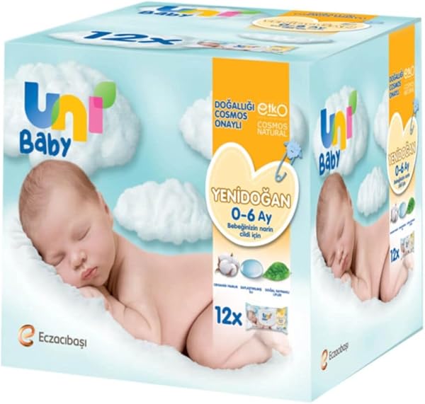 Uni Baby Yenidoğan Islak Pamuk Mendil, 12x40lı Avantaj Paket, 0-6 Ay