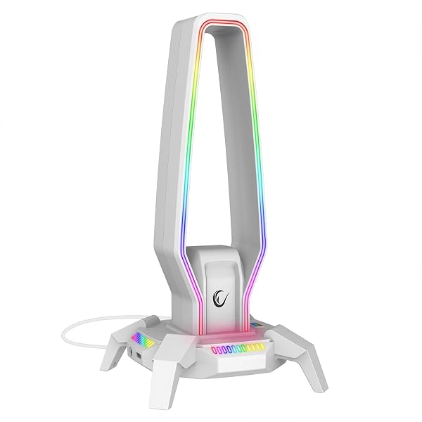 Rampage RM-H27 IGRIS Type-C RGB Beyaz Kulaklık Standı, 3 USB 2.0 Portlu, 3.5 mm Ses Girişli Oyuncu Kulaklık Askısı