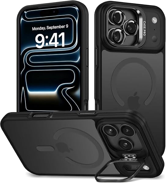 Babilden iPhone 17 Pro Max İçin Kılıf Kamera Korumalı Magsafe İle Uyumlu Kablosuz Şarj Özellikli Mat Şeffaf Standlı Siyah Kıl
