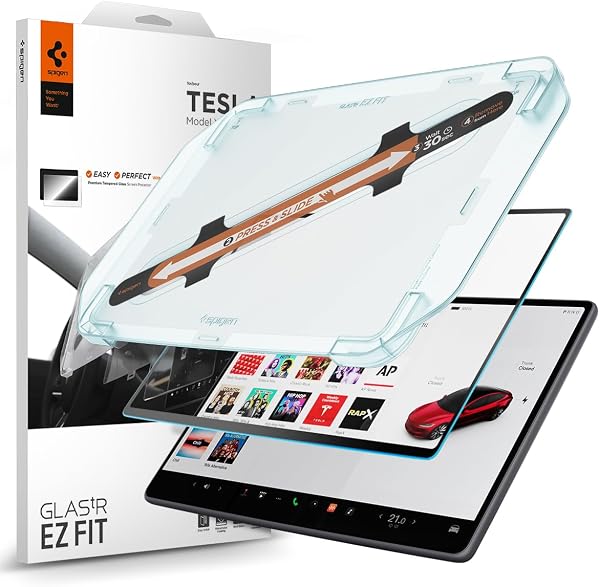 Spigen Tesla Model Y Juniper 2026-2025 Yansıma Önleyici Cam Ekran Koruyucu Kolay Kurulum GLAS.tR EZ Fit - AGL07152 (Spigen TR