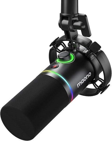 MAONO XLR/USB Dinamik Mikrofon, Yazılımlı RGB Oyun Mikrofonu, Sessiz, Kazanç Düğmesi, Ses Kontrolü ve Kulaklık Jakı, Akış, Po