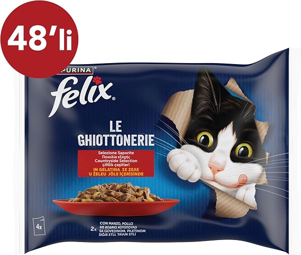 Felix Sığır Eti ve Tavuklu Kedi Yaş Maması Avantajlı Paket (4 x 12 x 85 gr) 48'li | Yetişkin Kediler İçin Sığır Eti ve Tavukl