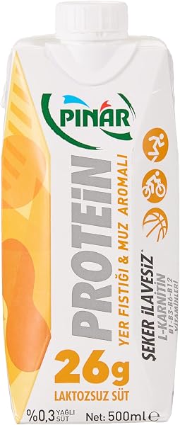 Pınar Yer Fıstıklı ve Muz Aromalı Protein Süt 500 ml 26g Protein, Şeker İlavesiz