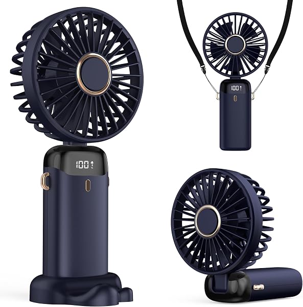 Refluxe Taşınabilir USB Vantilatör, 4200mAh Şarjlı El Tipi Fan, LED Ekranlı, 3'ü 1 Arada El/Boyun/Masa Fanı, Yaz, Ofis, Seyah