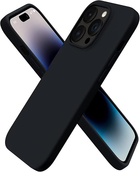URUCHI iPhone 14 Pro ile Uyumlu Kılıf, İçi Kadife Kaplamalı İnce Sıvı Silikon Tam Koruma Yumuşak Jel Silikon Kapak, Siyah
