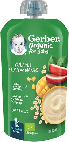 Gerber Organik Yulaflı Elma ve Mango Püresi 110g