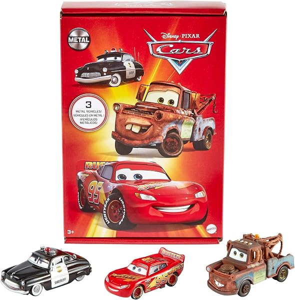 Mattel Disney Pixar Cars Die-Cast Araç 3-Paket | Lightning McQueen, Mater & Sheriff​ ile 3 Döküm Oyuncak Otomobil ve Kamyon S