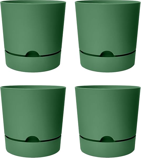 ToXA Begonya Saksı Tabaklı Drenajlı Mat Plastik Çiçek Saksısı (4 Adet, 1,8 Litre, 15cm, Yeşil)