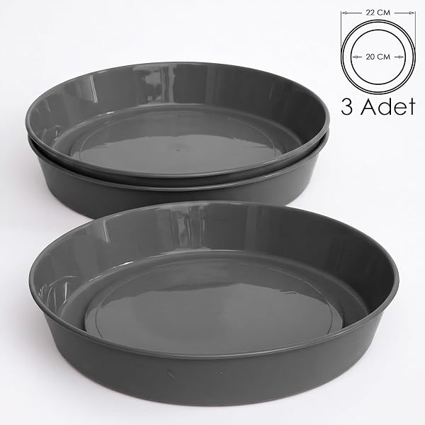 Saksı Tabağı Klasik Tabak Parlak Plastik Altlık (Antrasit, 20cm)