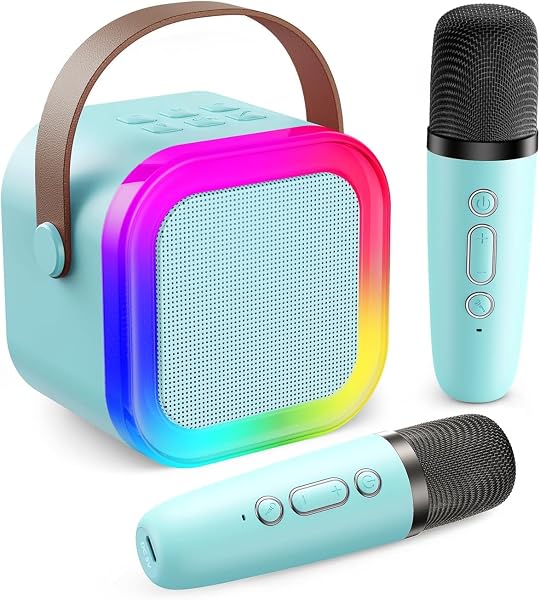 Robeve Blic 2 Mikrofonlu Çocuk Karaoke Hoparlör ve Bluetooth Hoparlör – LED Işıklı Mini Karaoke Seti, 6 Farklı Ses Efekti, Uz