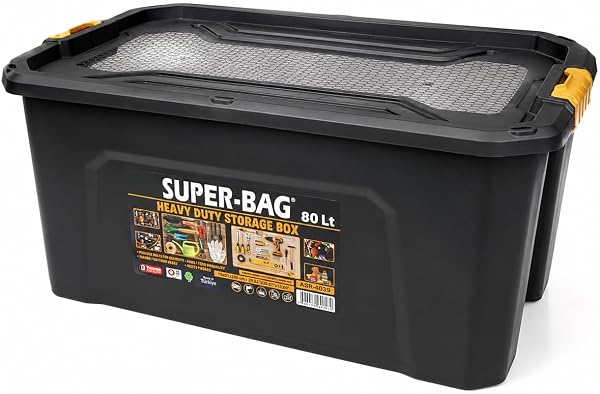 Super Bag 80 L Kapaklı Saklama Kutusu, Ağır Hizmet Plastik Depolama Kutusu, Çok Amaçlı Eşya Düzenleme ve Saklama Kabı, Darbey