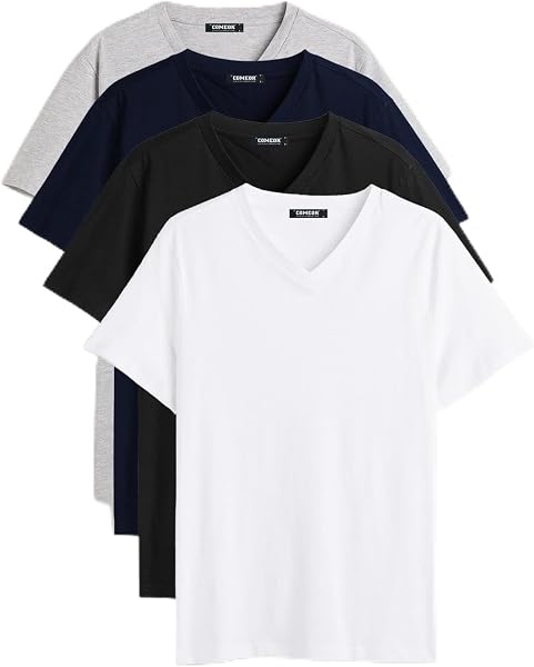 BY COMEOR Erkek Çok Renkli T- Shirt Regular Fit Rahat Kesim V Yaka 4'lü Basic Tişört Paketi CMREOV36-4