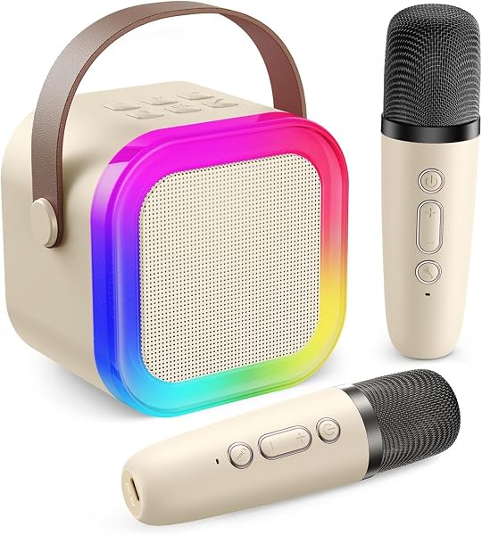 Robeve Blic 2 Mikrofonlu Çocuk Karaoke Hoparlör ve Bluetooth Hoparlör – LED Işıklı Mini Karaoke Seti, 6 Farklı Ses Efekti, Uz