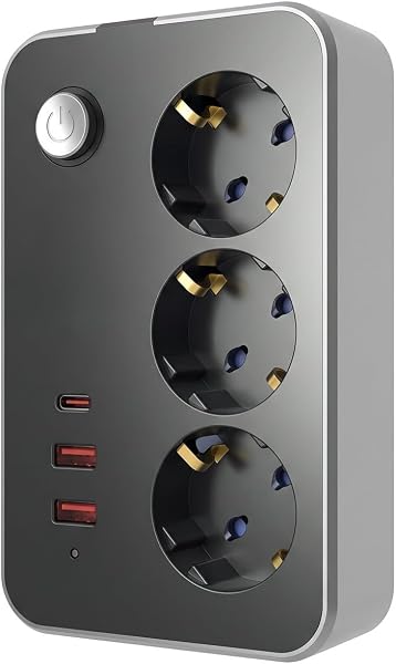 Babilden 5 Metre Termal Akım Korumalı 3'lü Priz Çoklayıcı, 2 USB 1 Type-C Girişli 16A 4000W Üçlü Dönüştürücü Uzatma Kablosu 3