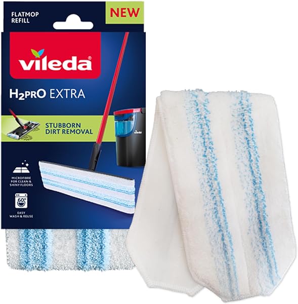 Vileda H2PRO 100% Mikrofiber Yedek Mop | Mikrofiber zemin sileceği kılıfı, sert zeminler için, Vileda H2PrO ile uyumlu, 400 d